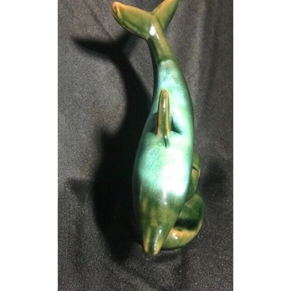 Vintage Blue Mountain Pottery Canada Dolphin Figurine Green Drip Glaze BMP - Picture 5 of 6
